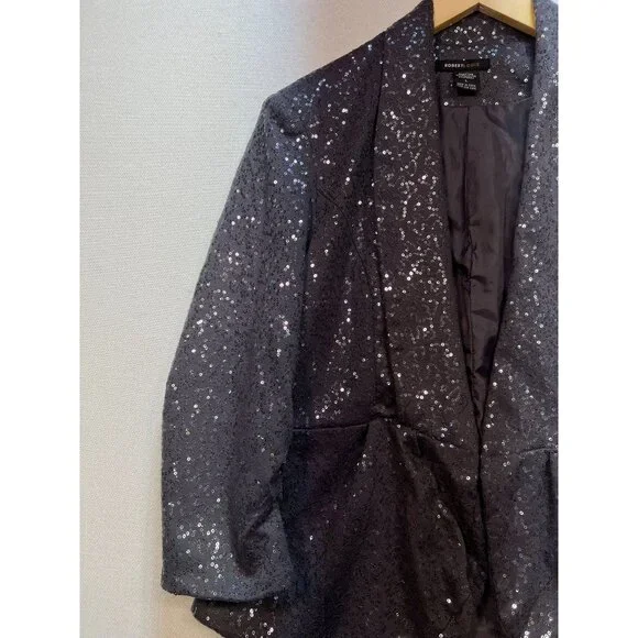 Robert Louise Women's Open Front Cardigan Sequin Blazer Long Sleeve Size L Gray - Picture 5 of 11
